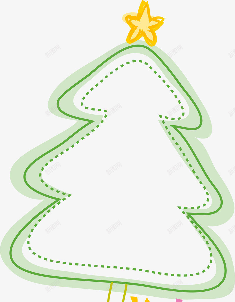 大树边框png免抠素材_新图网 https://ixintu.com AI 卡通 圣诞树 手绘 插图 插画 星星 树木 线条 绿色 背景 边框