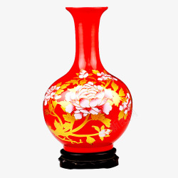 牡丹花瓶红色花瓶高清图片