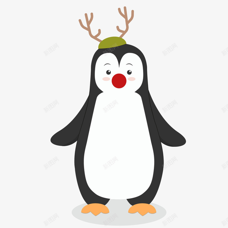 戴羚角的企鹅png免抠素材_新图网 https://ixintu.com 卡通企鹅 圣诞企鹅 戴羚角的企鹅 手绘企鹅