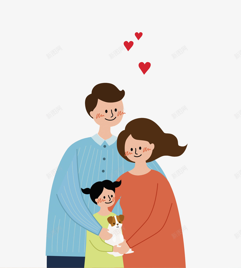 欢乐一家人png免抠素材_新图网 https://ixintu.com 卡通 可爱 女孩 微笑 手绘 欢乐一家人 爱心 表情