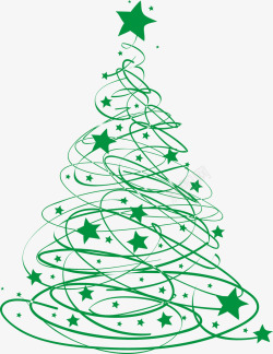 绿色圣诞树线条星星素材