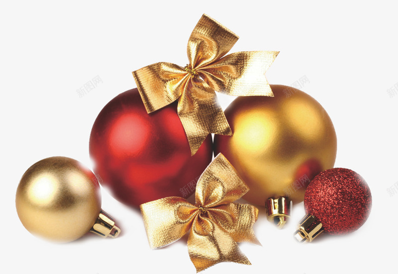 圣诞节铃铛png免抠素材_新图网 https://ixintu.com 圆铃铛 圣诞节 红色 蝴蝶结 装饰物 金色 铃铛