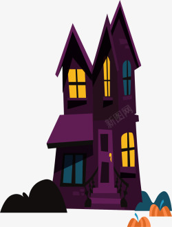 紫色鬼屋万圣节派对矢量图素材