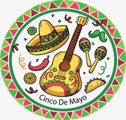 墨西哥节墨西哥草帽吉他海报矢量图高清图片