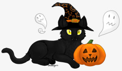 女巫帽子黑猫和南瓜素材
