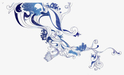 蓝色古典中国风花腾素材
