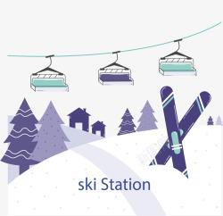 滑雪度假紫色房子滑雪度假中心矢量图高清图片