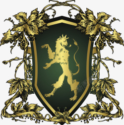 欧式金色狮子复古盾牌素材