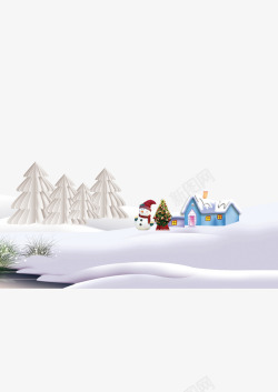 冬季雪地雪人房屋装饰素材