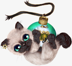 手绘圣诞彩球小猫素材