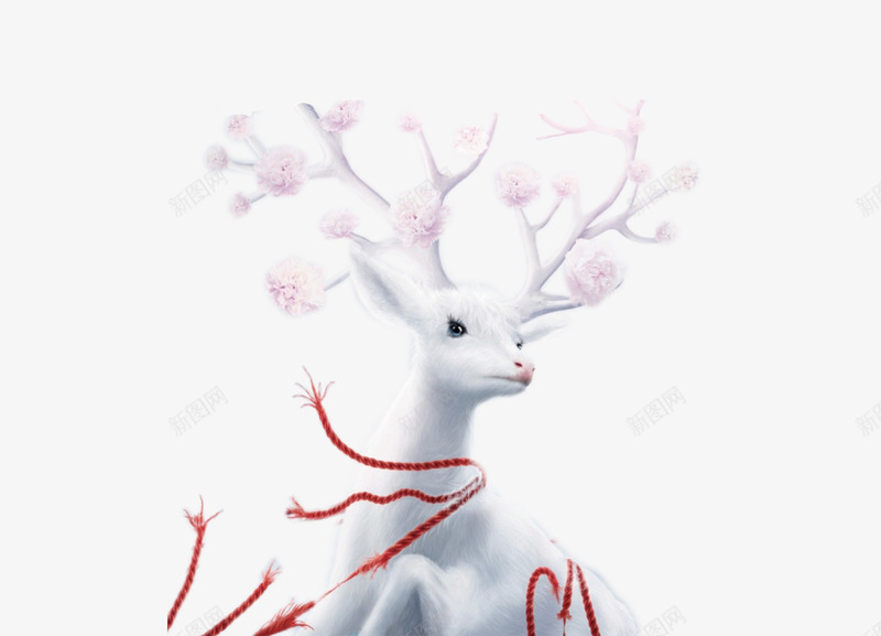 圣诞节白色麋鹿png免抠素材_新图网 https://ixintu.com 免抠麋鹿 圣诞节 白色麋鹿 站立的麋鹿 粉色的鹿角 红色的丝带 缠绕的丝带