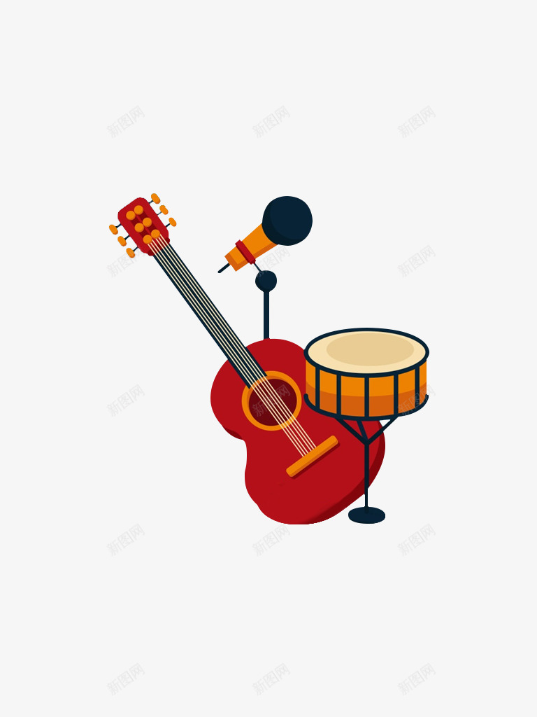 话筒和吉他png免抠素材_新图网 https://ixintu.com 乐器 吉他 手绘 架子 架子鼓 橘色的 简图 话筒