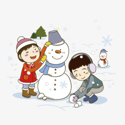 冬季的下雪天开心的堆雪人高清图片