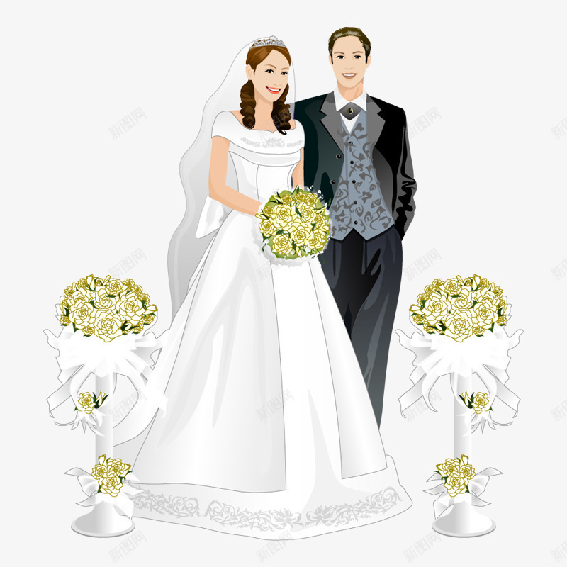 结婚的夫妻png免抠素材_新图网 https://ixintu.com 手绘结婚的夫妻