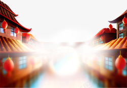 挂红灯笼的房子中国风梦幻喜庆房子高清图片