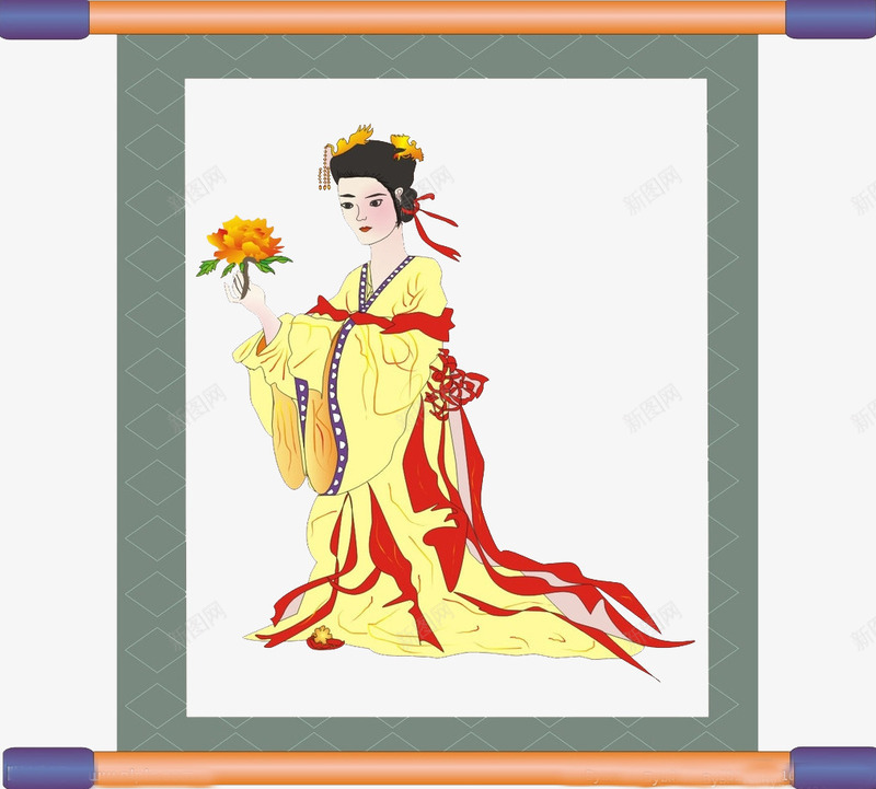 卡通美人美花png免抠素材_新图网 https://ixintu.com 仕女图 卷轴 古代画像 古典模特 模特 美女 美女画