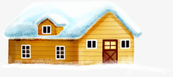 手绘黄色可爱雪景房屋素材