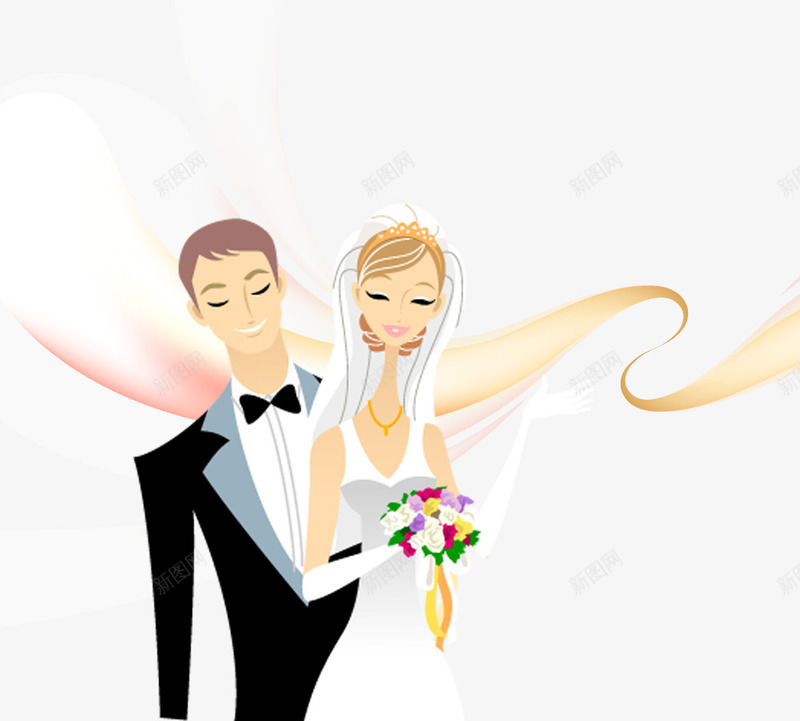 手绘婚礼服png免抠素材_新图网 https://ixintu.com 一对新人 手绘婚礼服 新郎新娘 结婚元素