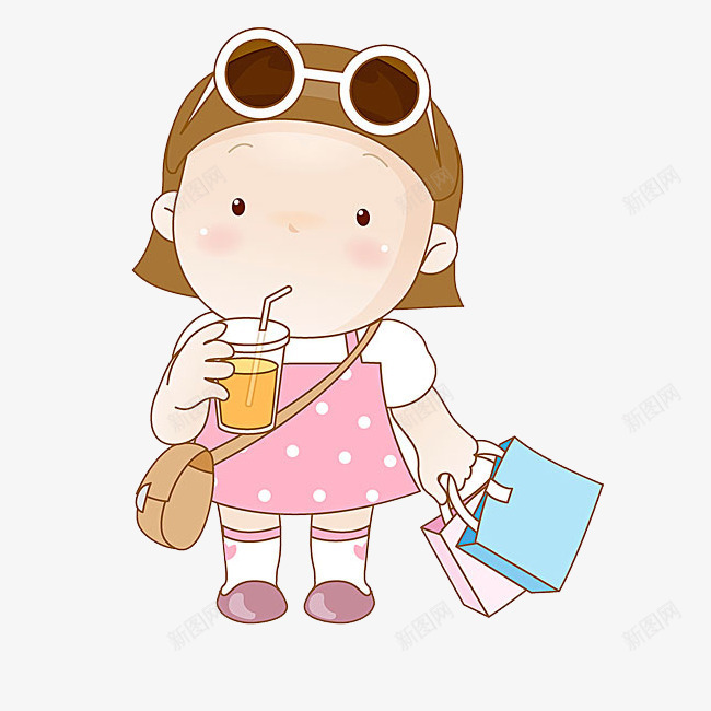 喝果汁的女孩png免抠素材_新图网 https://ixintu.com 女孩 手提袋 果汁 矢量装饰 装饰
