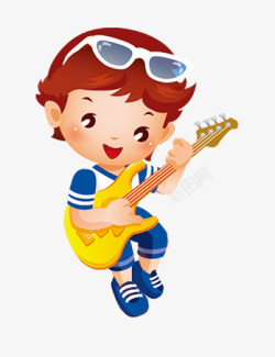 弹吉他的小男孩素材