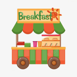 早餐店背景卡通手绘早餐车高清图片
