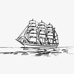 手绘帆船线稿素材
