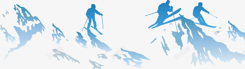 蓝色的手绘滑雪场景png免抠素材_新图网 https://ixintu.com 人物 免抠图 效果图 滑雪 滑雪橇 装饰图 装饰画 雪山