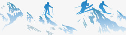 雪橇免抠图蓝色的手绘滑雪场景高清图片