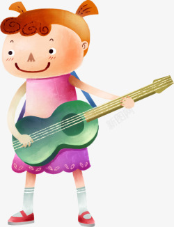 女孩音乐手绘吉他女孩音乐高清图片
