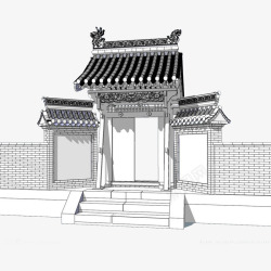 古建筑大门中国风古代门线稿高清图片