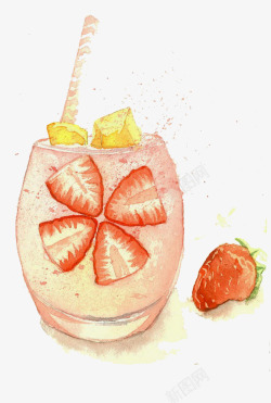 水彩草莓汁手绘草莓汁高清图片