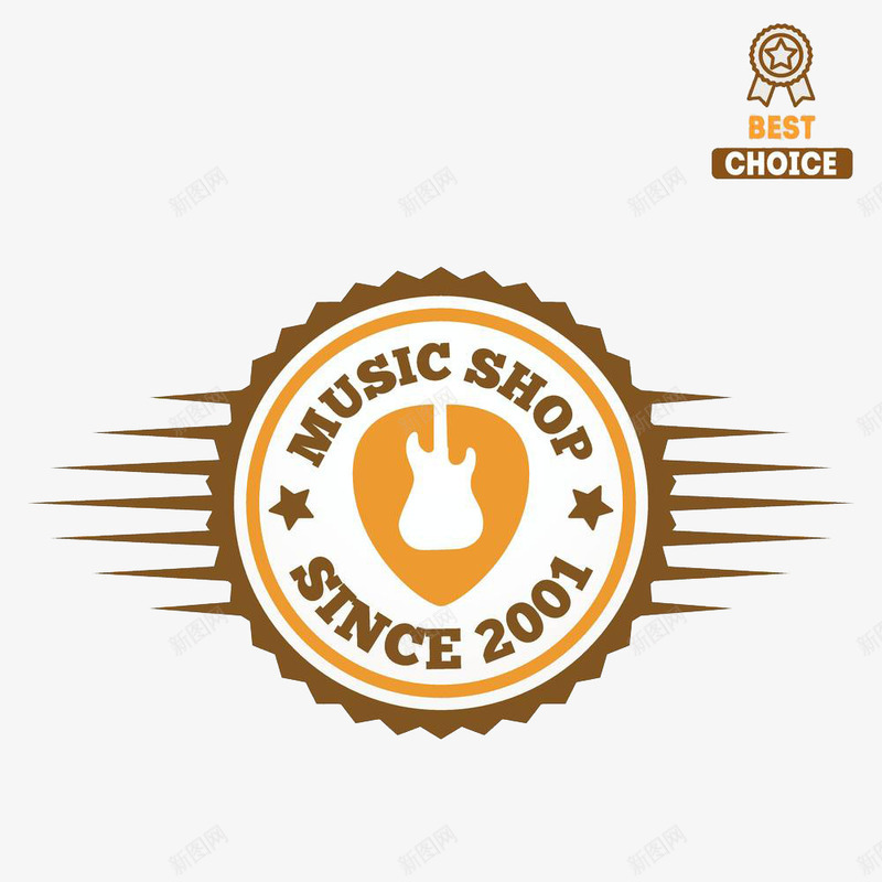 吉他乐队logo图标png_新图网 https://ixintu.com 免抠logo 吉他乐队logo 圆环装饰 条纹装饰 标志 橙色