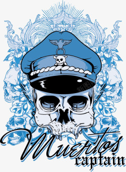 蓝色骷髅头欧美风格T恤印花图案高清图片