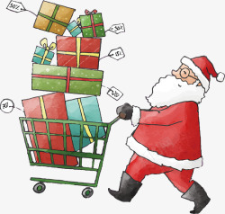 老人购物手绘的可爱圣诞老人购物车矢量图高清图片