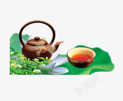 唯美精美清新茶壶茶杯荷叶png免抠素材_新图网 https://ixintu.com 唯美 清新 精美 绿色 茶壶 茶杯 荷叶