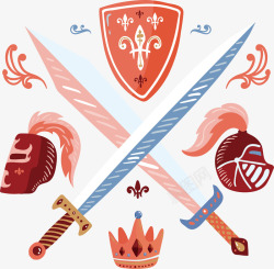 王冠盾牌红色交叉的刀剑矢量图高清图片
