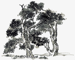 水墨树干中国风古树水墨画高清图片
