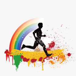 水彩彩虹和跑步的人素材