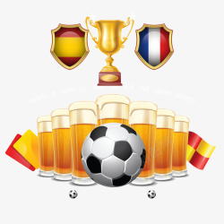 彩色世界杯啤酒和足球高清图片
