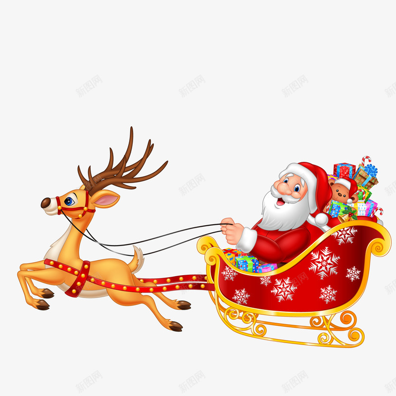 圣诞老人png免抠素材_新图网 https://ixintu.com 动物 卡通 圣诞节 微笑 手绘 礼物 红色 驯鹿