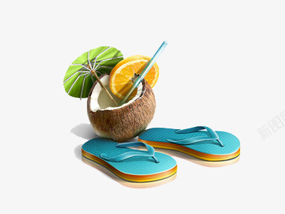 摄影夏天海滩的椰拖鞋子和png免抠素材_新图网 https://ixintu.com 夏天 摄影 海滩 鞋子