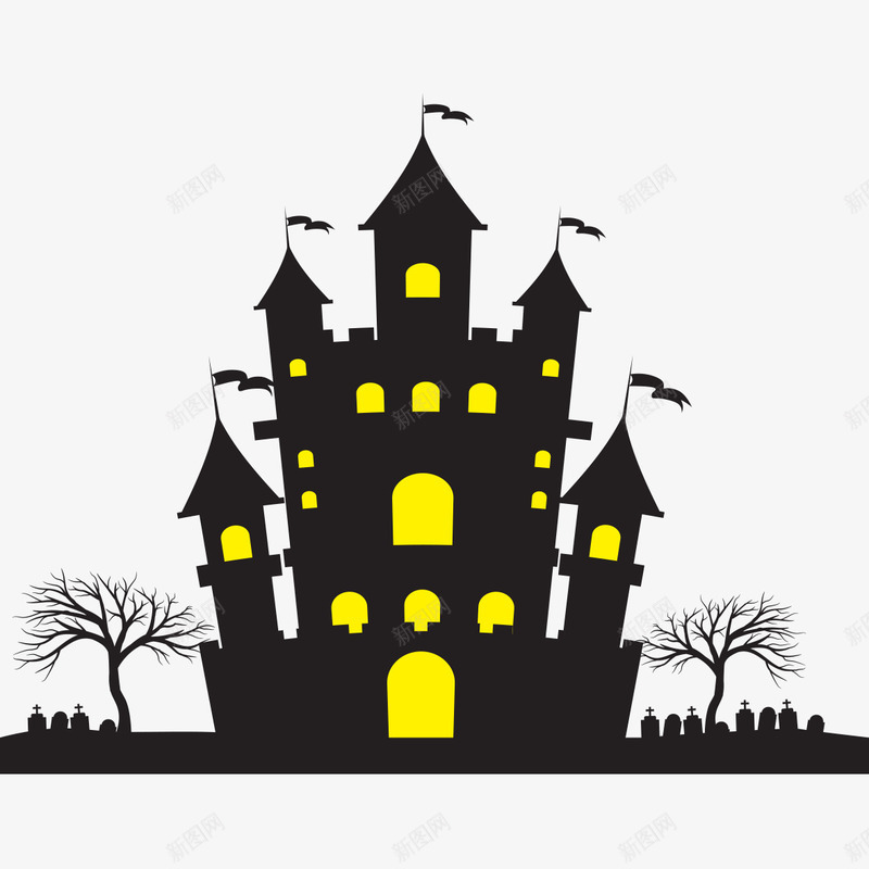 创意古堡png免抠素材_新图网 https://ixintu.com 创意 卡片 古堡 城堡 建筑 枯树 节日