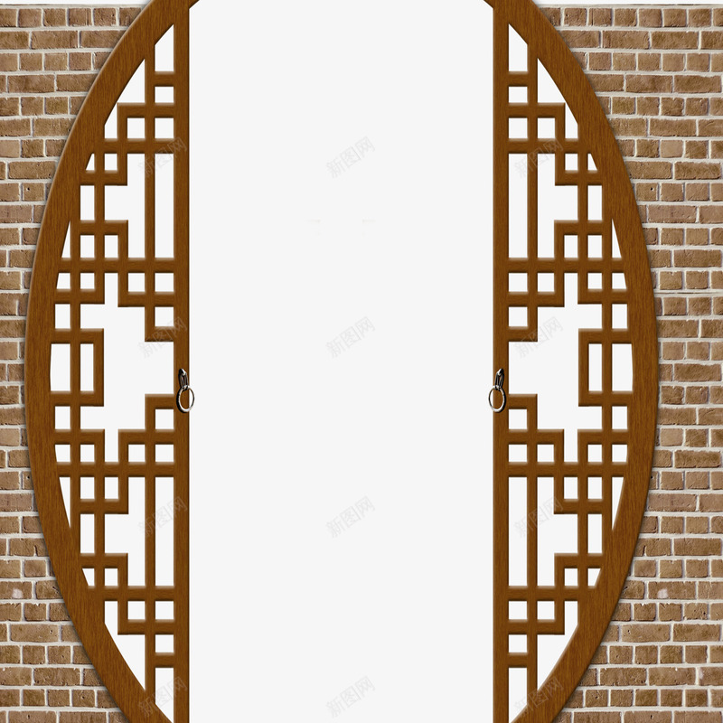 窗户png免抠素材_新图网 https://ixintu.com 中国风 中式 墙 木头 格子 椭圆形 窗户