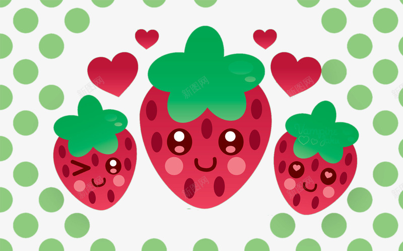 草莓和绿色波点png免抠素材_新图网 https://ixintu.com 底纹 水果 波点 背景 草莓