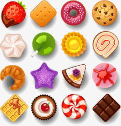 彩色糖果甜点饼干巧克力矢量图素材
