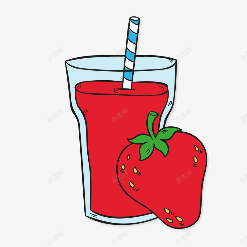 红色卡通草莓汁png免抠素材_新图网 https://ixintu.com 卡通果汁 卡通草莓 红色果汁 红色草莓 背景装饰
