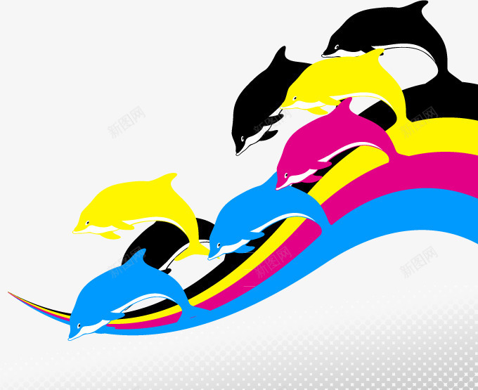 彩色海豚矢量图ai免抠素材_新图网 https://ixintu.com 卡通海豚 彩色 海滩 矢量图