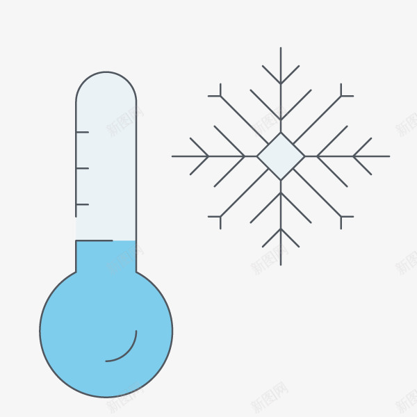 卡通雪花图案和温度计png免抠素材_新图网 https://ixintu.com 冬季 寒冷 极简线条 温度 温度计 简图 雪花图案