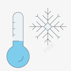 极简线条图标卡通雪花图案和温度计素材