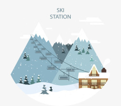 雪山上的滑雪中心矢量图素材